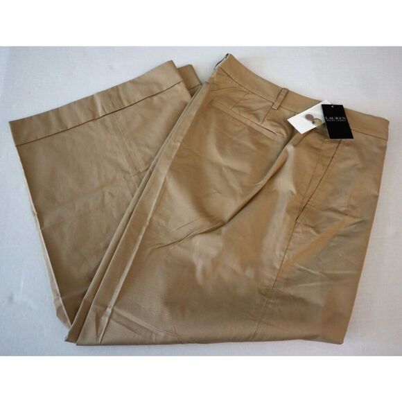 Lauren Ralph Lauren Women's Sz 16 Tan Pleated Cotton Twill Cropped Pants - Picture 9 of 11
